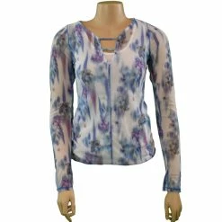 Lucky In Love Women's Floral Fantasy Bloom Mesh Overlay L/S Top CT404-334110